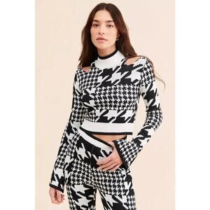 Year Of Ours Houndstooth Winter Mock Neck Sweater Black / White Size M